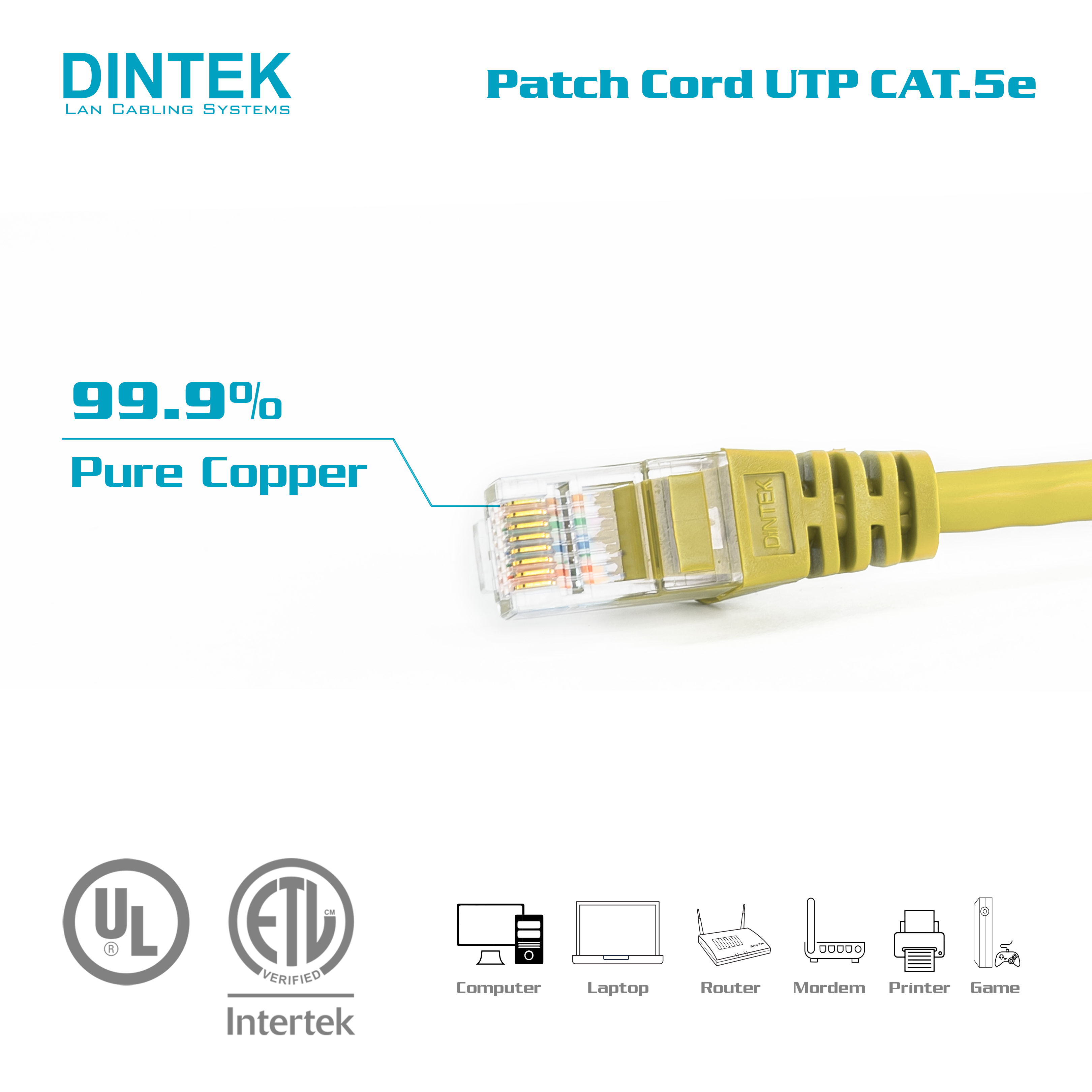 DINTEK Patch Cord UTP Cat.5e 3m (120103343) Dây nhảy Patch cord UTP