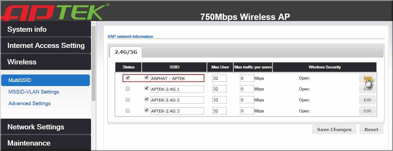 APTEK AC752P - Cấu hình nhanh