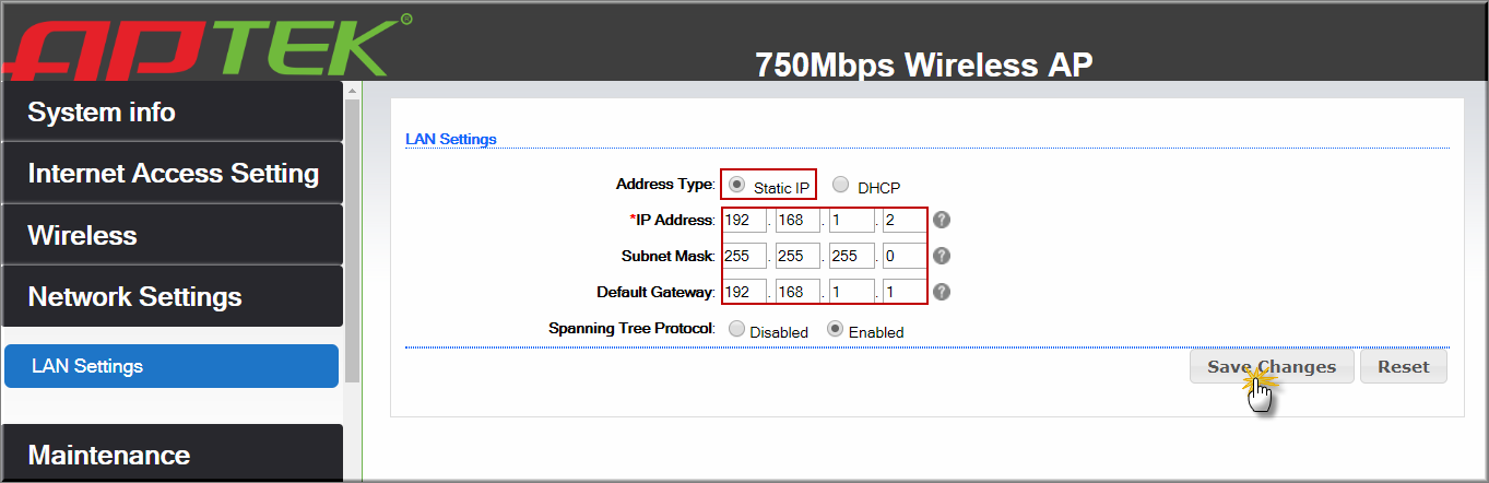 APTEK AC752P - Cấu hình nhanh