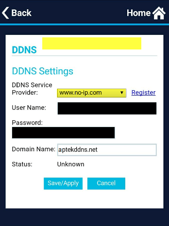 APTEK A122e A196GU N303HU Cấu hình DDNS trên smartphone