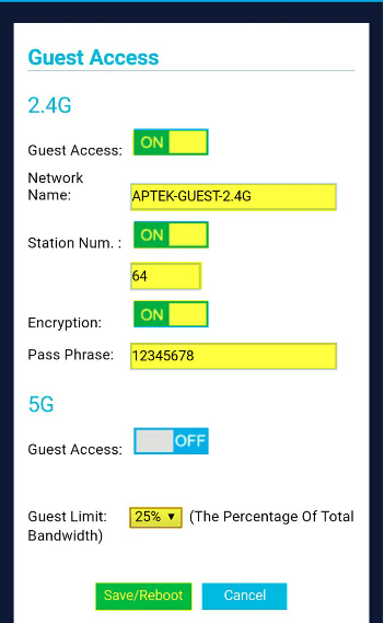 APTEK A122e A196GU N303HU Tạo SSID khách