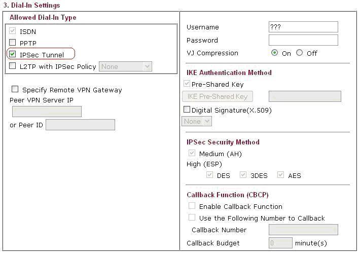 Dial-in Settings