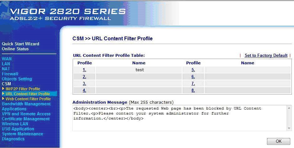 Url content Filter profile