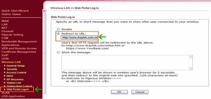 Thiết lập trang quảng cáo khi kết nối Wireless của Vigor2910